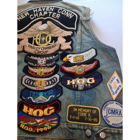 Vintage 90s Men’s Harley Davidson Denim Vest Large Patches 33 Patches + Pins - Picture 11 of 16